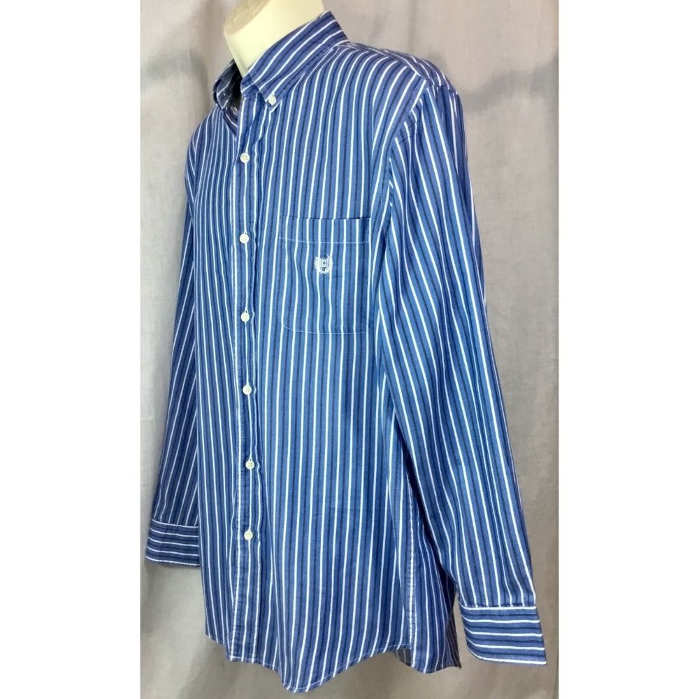Chaps Large Dress Shirt Blue White Striped L Button Down Front Oxford Top LG VTG - Picture 3 of 11